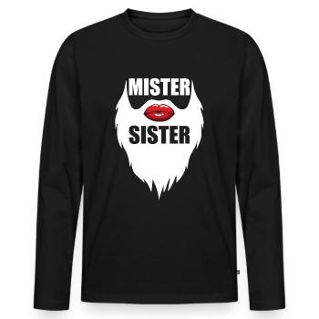 Mister Sister Bearded Men Red Lips Funny - Männer Premium Bio Langarmshirt - Schwarz - Vorne - Nico (187cm)