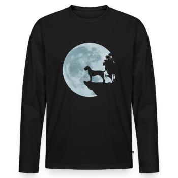 Cadeau allemand de chasseur de chien de chasse de pleine lune de pointeur à poil dur - T-shirt manches longues Premium bio Homme - noir - Devant - Nico (187cm)
