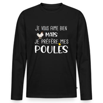 Poules poule poulailler ferme. Cadeau humour - T-shirt manches longues Premium bio Homme - noir - Devant - Nico (187cm)