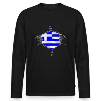 Le drapeau de la Grèce est fier - T-shirt manches longues Premium bio Homme - noir - Devant - Nico (187cm)