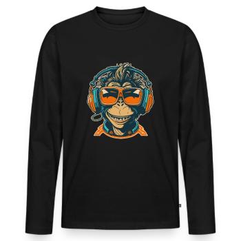 Affe DJ Sonnenbrille Kopfhörer Schimpanse Bunt - Männer Premium Bio Langarmshirt - Schwarz - Vorne - Nico (187cm)