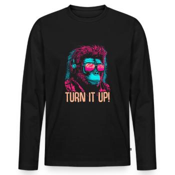 Affe DJ Sonnenbrille Kopfhörer Schimpanse Bunt - Männer Premium Bio Langarmshirt - Schwarz - Vorne - Nico (187cm)