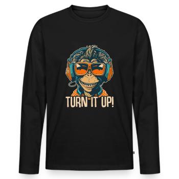 Affe DJ Sonnenbrille Kopfhörer Schimpanse Bunt - Männer Premium Bio Langarmshirt - Schwarz - Vorne - Nico (187cm)