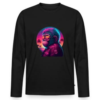 Affe Schimpanse Cool Sonnenbrille 80er Retro Style - Männer Premium Bio Langarmshirt - Schwarz - Vorne - Nico (187cm)