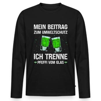 Pfeffi Umwelt Pfefferminz Likör Saufen JGA - Männer Premium Bio Langarmshirt - Schwarz - Vorne - Nico (187cm)