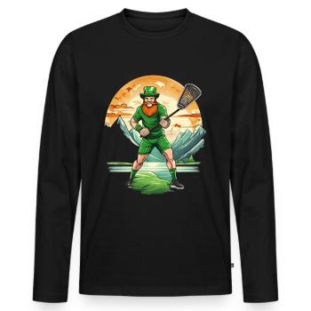 St. Patrick's Day Kleeblatt Lacrosse - Männer Premium Bio Langarmshirt - Schwarz - Vorne - Nico (187cm)
