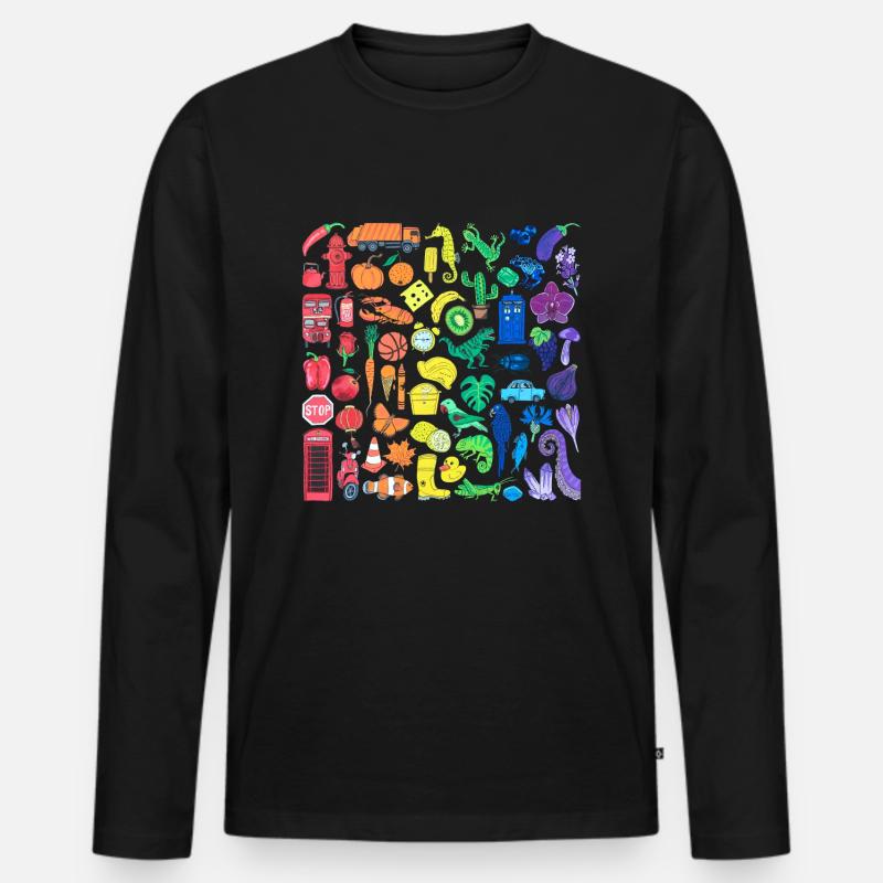 Regenbogen Farbverlauf Kleinteile - Männer Premium Bio Langarmshirt - Schwarz