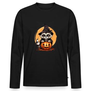 Halloween Mignon Raton Laveur Creepy Pumpkin Wizard - T-shirt manches longues Premium bio Homme - noir - Devant - Nico (187cm)