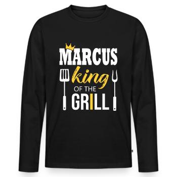 Marcus, König des Grills - Männer Premium Bio Langarmshirt - Schwarz - Vorne - Nico (187cm)
