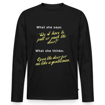 Open it like a gentleman! - Men's Premium Organic Long Sleeve Shirt - black - Front - Nico (187cm)