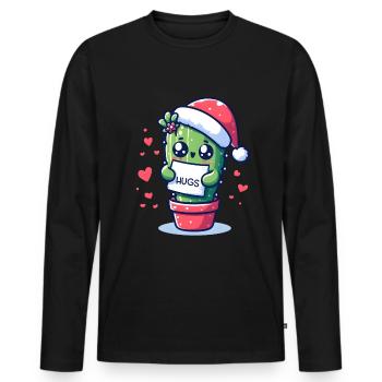 funny cactus meme for christmas wants hugs - Men's Premium Organic Long Sleeve Shirt - black - Front - Nico (187cm)