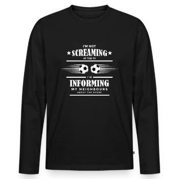 Fußballfans dabei zusehen, wie sie lustige Sprüche schreien - Männer Premium Bio Langarmshirt - Schwarz - Vorne - Nico (187cm)