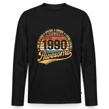 1990 Anniversaire cadeau rétro né année 1990 - T-shirt manches longues Premium bio Homme - noir - Devant - Nico (187cm)