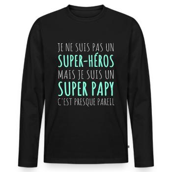 Papy super héros cadeau fête des grands-pères - T-shirt manches longues Premium bio Homme - noir - Devant - Nico (187cm)