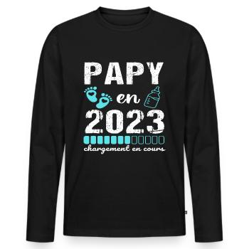 Papy en 2023 annonce naissance cadeau futur papy - T-shirt manches longues Premium bio Homme - noir - Devant - Nico (187cm)