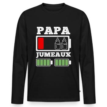 Papa de jumeaux humour batterie faible cadeau père - T-shirt manches longues Premium bio Homme - noir - Devant - Nico (187cm)