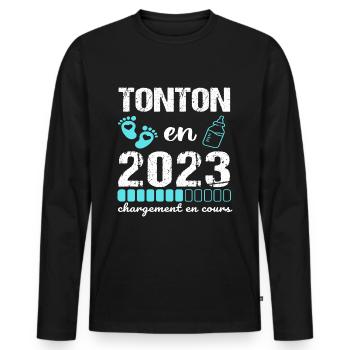 Tonton en 2023 annonce naissance cadeau oncle - T-shirt manches longues Premium bio Homme - noir - Devant - Nico (187cm)