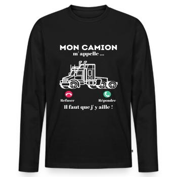 Mon camion m' appelle humour routier routière - T-shirt manches longues Premium bio Homme - noir - Devant - Nico (187cm)