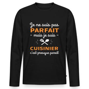 Cuisinier pas parfait humour cuisine cadeau - T-shirt manches longues Premium bio Homme - noir - Devant - Nico (187cm)