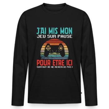 J' ai mis mon jeu sur pause humour gaming gamer - T-shirt manches longues Premium bio Homme - noir - Devant - Nico (187cm)