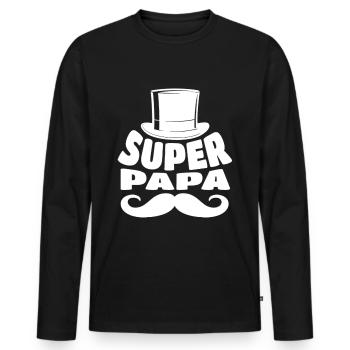 Papa super papa cadeau fête des pères - T-shirt manches longues Premium bio Homme - noir - Devant - Nico (187cm)