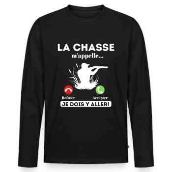 La chasse m' appelle humour chasseur cadeau chasse - T-shirt manches longues Premium bio Homme - noir - Devant - Nico (187cm)