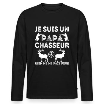 Papa chasseur humour chasse cadeau fête des pères - T-shirt manches longues Premium bio Homme - noir - Devant - Nico (187cm)