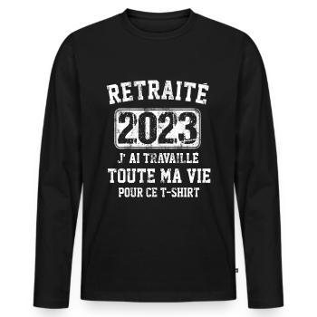 Retraité 2023 humour retraite cadeau pour retraité - T-shirt manches longues Premium bio Homme - noir - Devant - Nico (187cm)