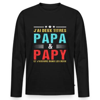 J'ai deux titres papa et papy cadeau fête des père - T-shirt manches longues Premium bio Homme - noir - Devant - Nico (187cm)