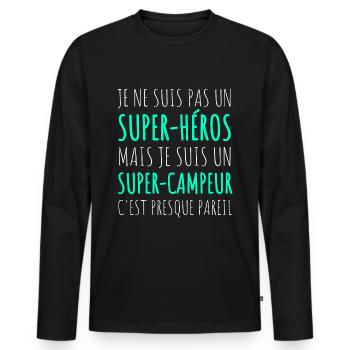 Super campeur super-héros humour camping cadeau - T-shirt manches longues Premium bio Homme - noir - Devant - Nico (187cm)