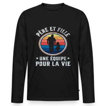 Père et fille une équipe pour la vie cadeau père - T-shirt manches longues Premium bio Homme - noir - Devant - Nico (187cm)