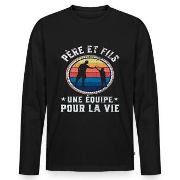 Père et fils une équipe pour la vie cadeau père - T-shirt manches longues Premium bio Homme - noir - Devant - Nico (187cm)
