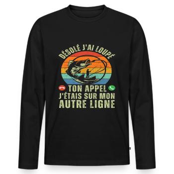 J' étais sur mon autre ligne humour pêche cadeau - T-shirt manches longues Premium bio Homme - noir - Devant - Nico (187cm)