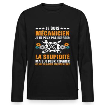 Je suis mécanicien humour mécanique cadeau mécano - T-shirt manches longues Premium bio Homme - noir - Devant - Nico (187cm)