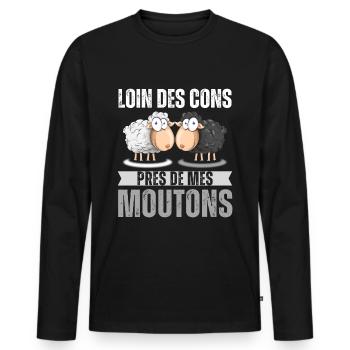 Loin des cons près des moutons humour mouton - T-shirt manches longues Premium bio Homme - noir - Devant - Nico (187cm)
