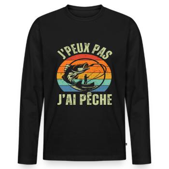 J' peux pas j' ai pêche cadeau pêcheur vintage - T-shirt manches longues Premium bio Homme - noir - Devant - Nico (187cm)