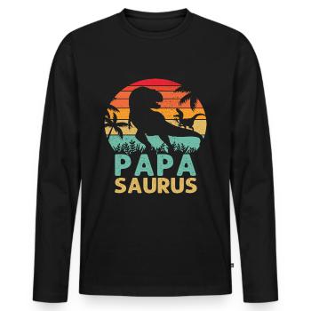 Papasaurus T Rex Dinosaure Papa Saurus Humour Père - T-shirt manches longues Premium bio Homme - noir - Devant - Nico (187cm)