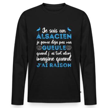 Je suis un Alsacien humour Alsace cadeau - T-shirt manches longues Premium bio Homme - noir - Devant - Nico (187cm)