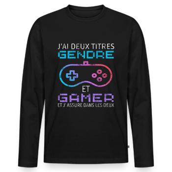 J' ai deux titres gendre et gamer humour gaming - T-shirt manches longues Premium bio Homme - noir - Devant - Nico (187cm)