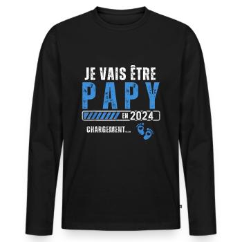 Je vais être papy en 2024 annonce naissance cadeau - T-shirt manches longues Premium bio Homme - noir - Devant - Nico (187cm)