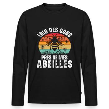 Loin des cons près de mes abeilles apiculteur - T-shirt manches longues Premium bio Homme - noir - Devant - Nico (187cm)