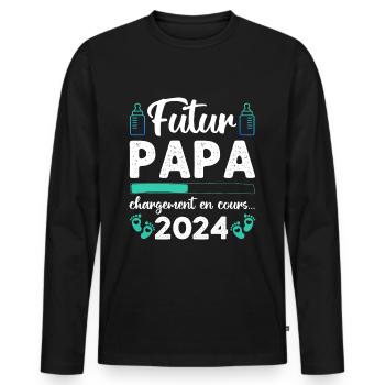 Futur papa 2024 annonce naissance cadeau pour père - T-shirt manches longues Premium bio Homme - noir - Devant - Nico (187cm)