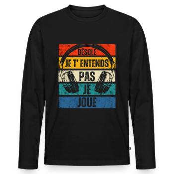 Je t' entends pas je joue humour gaming gamer - T-shirt manches longues Premium bio Homme - noir - Devant - Nico (187cm)