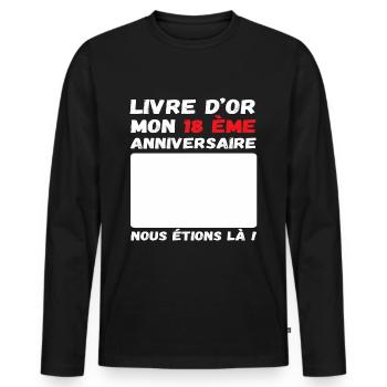 Livre d' or mon 18 ème anniversaire cadeau - T-shirt manches longues Premium bio Homme - noir - Devant - Nico (187cm)