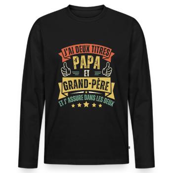 J'ai deux titres papa et papy cadeau fête des père - T-shirt manches longues Premium bio Homme - noir - Devant - Nico (187cm)