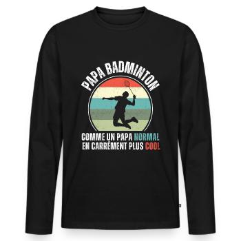 Papa badminton cadeau fête des pères vintage - T-shirt manches longues Premium bio Homme - noir - Devant - Nico (187cm)