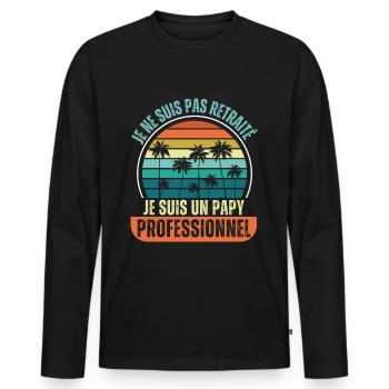 Papy retraité humour retraite cadeau vintage - T-shirt manches longues Premium bio Homme - noir - Devant - Nico (187cm)
