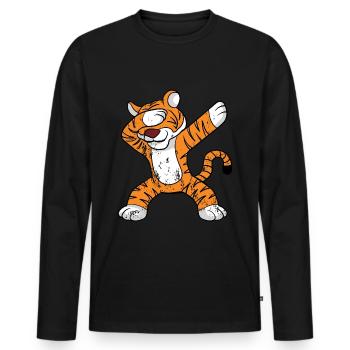 Retro Vintage Grunge Style Dabbing Dab Tiger - Männer Premium Bio Langarmshirt - Schwarz - Vorne - Nico (187cm)