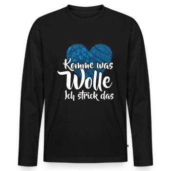 Komme was Wolle Ich stricke das Wortspiel - Männer Premium Bio Langarmshirt - Schwarz - Vorne - Nico (187cm)