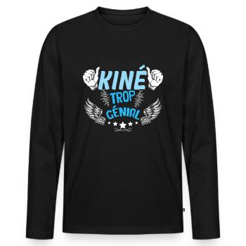Kiné Trop Génial Homme Idée Cadeau - T-shirt manches longues Premium bio Homme - noir - Devant - Nico (187cm)